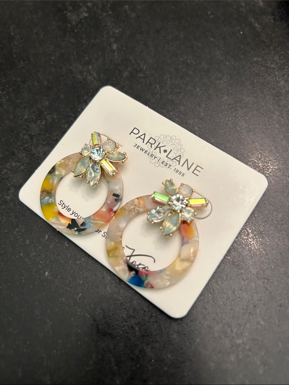 NWT Park Lane Multicolor Marble Hoop Earrings with Crystal Flower